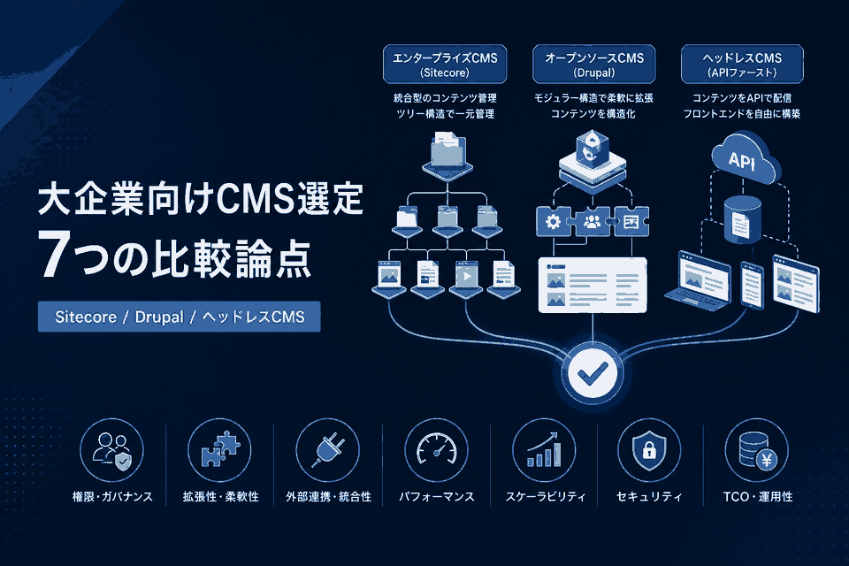 大企業向けCMS選定ガイド｜Sitecore・Drupal・ヘッドレスCMSの比較で押さえるべき論点
